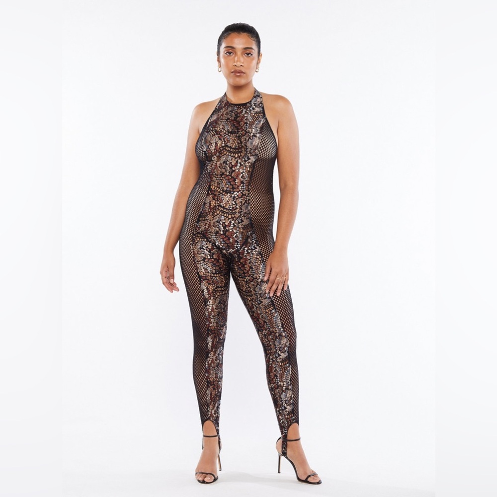 Savage x Fenty Cold-Hearted Sanke High-Neck Lace Catsuit, size Large NWT